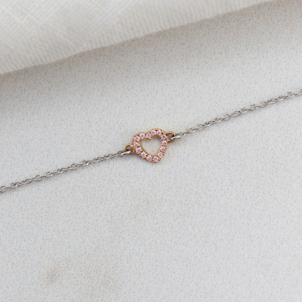 pink diamond heart charm bracelet